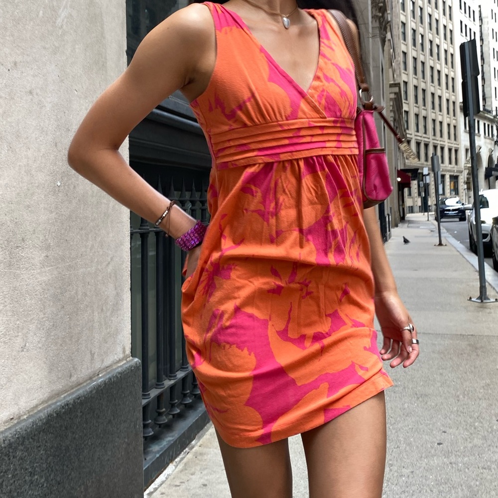 Orange and pink wrap dress